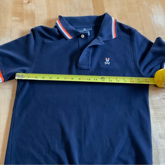 Psycho Bunny Polo Shirt Men’s Small Navy Pima Cotton Orange Trim Skull Logo - Picture 8 of 16